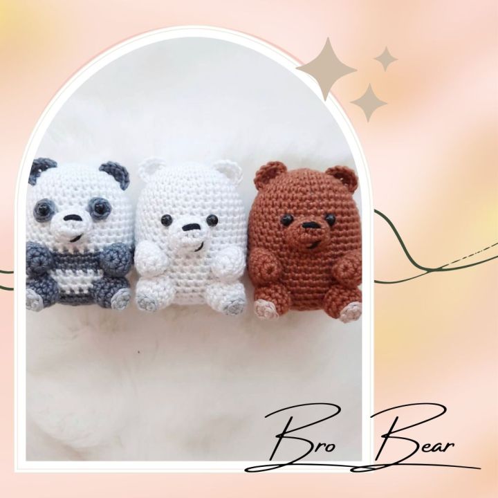 Móc khoá gấu We Bare Bears bằng len size 12cm , quà tặng handmade dễ ...