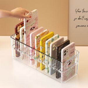 KNQ12 Trong suốt Hộp đựng điện thoại Dung lượng lớn Vách ngăn có thể tháo rời Hộp đựng mỹ phẩm trong suốt Đa năng Nhiều ngăn Hộp lưu trữ để bàn Sử dụng trong văn phòng