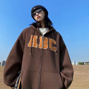 C-C SHOP เสื้อกันหนาว มีฮู้ด มีซิป เนื้อผ้าหนานิ่ม ทรงใหญ่หลวม สวมใส่สบาย รุ่น618