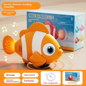 Baby Crawling and Chasing Toy Electric Obstacle-Avoiding Clownfish Voice-Activated Automatic Swing Educational Toy for Infants and Toddlers