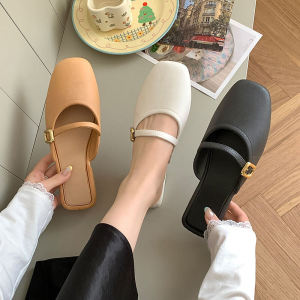 Aqrau 【50%OFF🔥🔥🔥】รองเท้าแตะสวมครึ่งนิ้วสไตล์ฝรั่งเศสสำหรับผู้หญิงในช่วงฤดูร้อนปี 2025 รองเท้าแตะหนังนิ่มสวมใส่สบายสำหรับผู้หญิงสวมใส่กลางแจ้ง (สำหรับเท้ากว้างและเท้าอ้วน ควรเผื่อไซส์ให้ใหญ่ขึ้น 1 ไซส์)