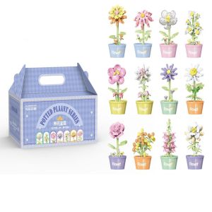 LITTLEX Đồ chơi giáo dục Khối xây dựng chậu hoa Cô Gái gạch đồ chơi trẻ em Tự làm Bộ khối xây dựng mọng nước Quà Tặng Trang trí cây để bàn trong nhà Đồ chơi bó hoa vĩnh cửu