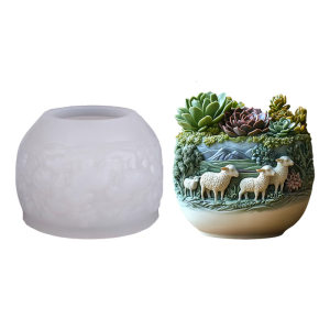 Creative Goat Pattern Silicone Planter Mold Flowerpot Moulds for Resin Crafting and Succulent Decorations