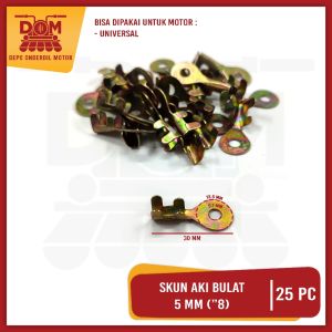 Skun Aki Bulat 5mm 8" Harga Pak Isi 25 (PSP) Scun Sekun Klem Terminal Accu Soket Socket Ring