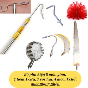 Bộ gậy và vợt hái trái cây sào hái trên cao rút gọn 3-7m đầu vợt đường kính 16cm hái quả dễ dàng.