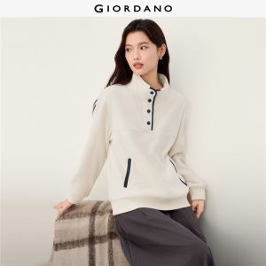 GIORDANO Women Sweatshirts Polar Fleece Contrast Trim Sweatshirts Stand Collar Fashionable Casual Sweatshirts 13325752