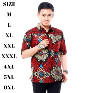 BATIK PRIA LENGAN PENDEK SIZE M L XL XXL XXXL 3XL XXXXL 4XL XXXXXL 5XL 6XL LD 120 130 140CM UKURAN STANDAR SAMPAI JUMBO BIGSIZE SUPER BESAR Motif Kecubung merah - lazza store