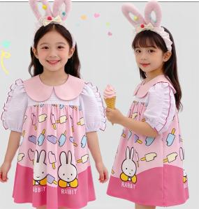 BB167 เดรสเด็กสไตล์เกาหลี ลายกระต่ายชมพู ใส่แล้วหวานมาก  เดรสกระต่ายเกาหลี แขนตุ๊กตาฟรุ้งฟริ้ง น่ารักจนต้องมอง