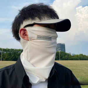 Mens Plus Size Sunscreen Face Mask Breathable Ice Silk Full Face Mask with Ice Sleeves and Reflective Logo Letters