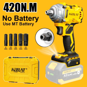 KEELAT KID003S Cordless Impact Wrench 1/2" Electric Brushless Wrench Gun Cordless Drill Driver with Two 20V 4Ah Battery