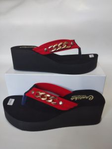 CK99 Sandal Wedges 6 Cm Jepit Balok Variasi Rantai Kekinian