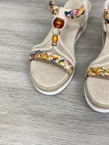[Free Shipping] Bohemian style womens 2025 summer new colorful woven beaded round-toe comfortable wedge heel peep-toe sandals