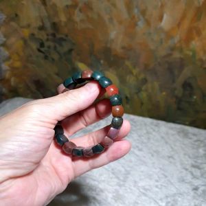 14mm Premium natural untreated faceted old mine Bloodstone bangle like bracelet [Natural Crystal] 14毫米天然无优化琢面血石手排(手镯形手链)