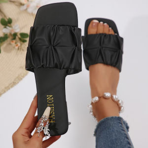 Free Shipping Plus-Size Open-Toe Low-Heel Sandals New Summer Fashion Style With A Pleated One-Strap Design