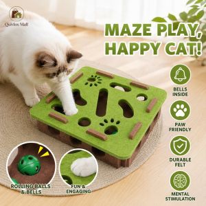 Interactive Cat Maze Puzzle Toy Felt Teaser Toy With Rolling Balls Bells 2 In 1 Cat Nest Agility Training Play Toy For Indoor Cats
