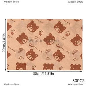 [COD] Wisdom-offere 50pcs Sandwich Packaging Paper Cartoon Coated Wrapping Disposable Household Oil-proof Chicken Roll Breakfast Baking Kitchen Tool