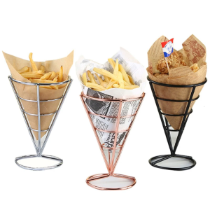 Metal Cone Basket Fry Holder French Fries Stand Fried Display Rack Multiple Use Wire Stands for Restaurant Party