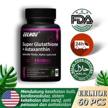jual glutathione Jual Eelhoe Usa Super Glutathione + Astaxanthin 1500mg 60 Capsule Anti  Aging Support Di Seller Limitless Gym Store - Dauh Puri Klod Atau Kelod,  Kota Denpasar main image 1