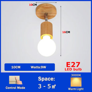 RHPOA Advanced Oak E27 Spotlight 360° LED Log Track Light Ceiling Light High Brightness. Three wooden fixtures with E27 bulbs 360° rotation mounted on ceiling.