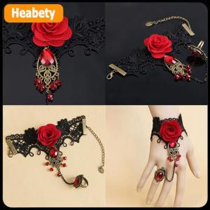 【2-3 ngày giao hàng】 Hot New thanh lịch Gothic phong cách ren đỏ tăng Vòng đeo tay với ngón tay điều chỉnh vòng