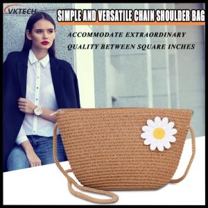 【Vktech】Cute Womens Straw Weave Crossbody Bag with Flower Design and Zipper Closure for Beach and Casual Events【1-3 days Delivery】