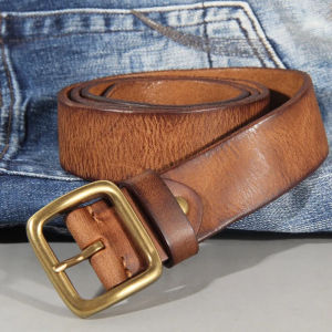 3.8cm Male Leather Copper Buckle Handmade First Pure Cowhide R All-match Casual Jeans Soft Belt Brown Black Luxury