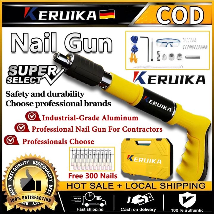 Gunner Like Riveter Free 300 Nails】KERUIKA Nail Gun Manual Steel Nail Gunner Heavy Duty ...