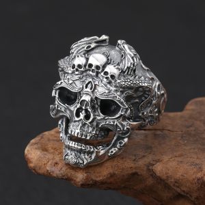 Cincin Kepala Tengkorak Raja Iblis - Adjustable Skull Demon Evil King Opening Silver Ring Import Male Accessories / Aksesoris Pria Cowok Laki Biker Punk Goth Style Gothic Keren Gagah Macho Manly Viking Vintage Steampunk Retro