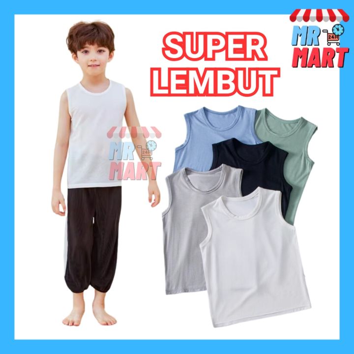 soft modal cotton plain sleeveless vest singlet sekolah kids singlet
