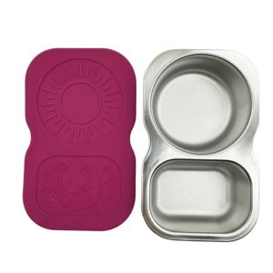 DOORSYUR Double Compartment Divided Dip Bowls Stainless Steel Silicone Snack Box Practical with Lid Snack Container for Home