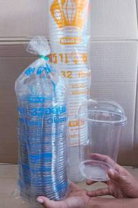 (แก้วพร้อมฝา) แก้วโอ่ง 32 ออนซ์ เรียบใส พร้อมฝา ตราเพชร ยกลัง 1000 ชุด