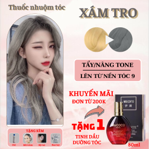 Thuốc nhuộm tóc màu Xám Tro - Cần tẩy / Nhuộm tóc tiện lợi tại nhà - Tặng kèm oxi trợ nhuộm