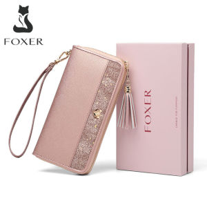 FOXER Women Stylish Long Wallet Leather Women Luxury Money Bag Ladies Party Chic Clutch Cellphone Bag Card Holder