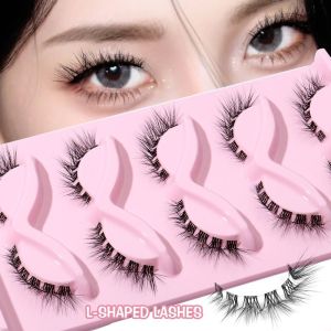 EASYTREND 5 Pair Full Strip L Curl False Eyelashes 3D Eye Tail Lengthening Cat Eye Fake Lashes Soft Oblique Faux Mink Lashes Eyelashes Extension