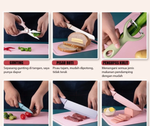 Pisau Dapur Keramik Set 6in1 EVCRIVERH Stainless Steel Anti Lengket Warna Pastel Anti Slip / Kitchen Knife Macaron Gunting Peeler