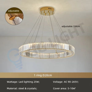 4Rings Gold Crystal Chandelier Living Room Pendant Lights 126 Watts Stainless Steel Villa Chandelier Ceiling Light