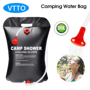 VTTO 20L Foldable Solar Shower Bag Outdoor Bath Water Bag Camping Sun Heated Water Shower Bag with Removable Shower Head