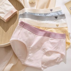 1 Pack Womens Heart Print Waistband Cotton Mid-Rise Panties Solid Color Briefs Stretch Daily Wear Lingerie M-XL Underwear