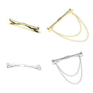 Mens Shirt Collar Clip with Double Chains Tassels Neck Tie Cravat Bar Pin Classical Collar Clasp Gift for Formal Party