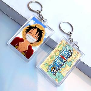 Gantungan kunci Keychain ONE PIECE Hologram depan Belakang