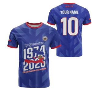 [Local Stock] HBESTY  3D Print Haiti Flag Football Jersey T Shirt For Men Short Sleeve Casual Quick Dry Outdoor Sport Football Tee Summer Top Wear