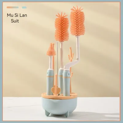 Baby Silicone Bottle Brush Colorful Long Handle Cleaning Brush 360 Degree Rotating Bottle Cleaning