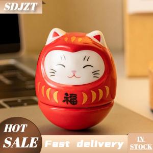 SDJZT Gốm Daruma tượng Daruma Tumbler Thủ công mỹ nghệ Nhật Bản phong cách may mắn mèo may mắn trang trí cảnh quan trang trí nội thất phụ kiện Quà Tặng