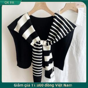 QK FA ✨ Mới phù hợp với màu đen và trắng dệt kim sọc tất cả phù hợp với trang web trang trí thời trang màu đỏ cộng với kích thước cổ bảo vệ vai khăn choàng