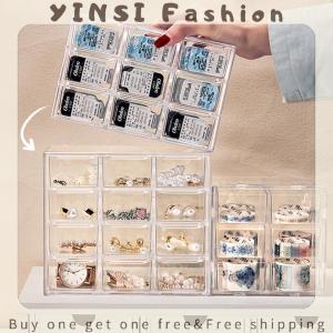 YINSI Organizer Jewelry Organizer Desktop Storage Box Drawer Type Transparent Shelf Stationary Hair Decoration Box Can Be Stacked Orga
