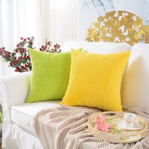 Soft Corduroy Cushion Cover Corn Striped Throw Pillow Case Nordic Plain Decorative Sofa Pillow Cover for Bed Couch Chair Living Room Home Decor Cushion Cover 60x60cm Sofa Pillow Cover Large Cushion Pillow
