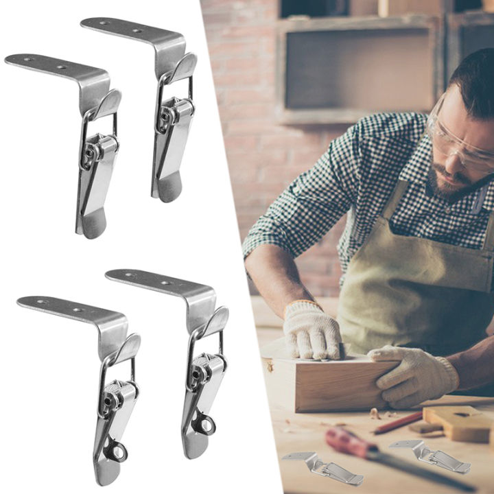 thumbnail image 2 of 2Pcs 304 Stainless Steel Double Spring Loaded Suitcase Chest Tool Box Locking Hardware Toggle Latch Hasp BuckleW/Screws (S 2 of 13