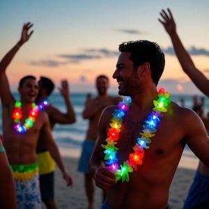 CHA Rainbow Lei LED Necklace Artificial Flower Glow In The Dark Flower Wreath Necklaces Tropical Design Hawaii Lei Birthday Party