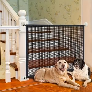 1pc Synthetic Pet Isolation Mesh Fence - Indoor Safety Barrier for Dog and Cat Protection Non-Drill Install Rails & Rail Guards Applicable for Ages 14+