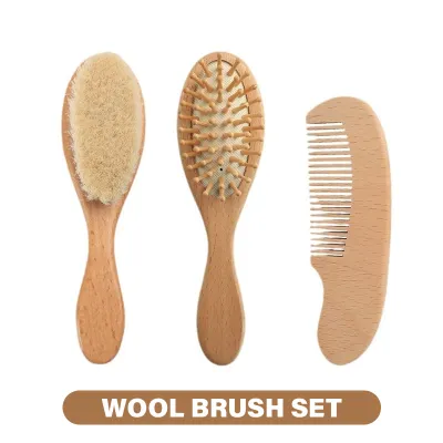 Beech Wood Baby Hair Brush Set Soft Wool Brush Comb Newborn Care Grooming Kit